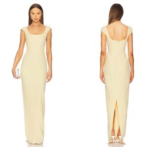 SAU LEE Brooke Cap Sleeve Scoop Neckline Butter Yellow Maxi Dress Size 8